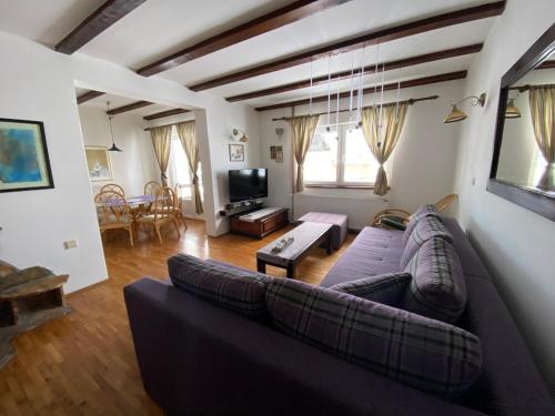 a living room with a couch and a tv at Vila Jela Tornik in Zlatibor
