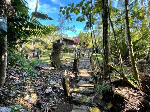 a path in the middle of a forest with trees at Hotel de Montaña El Pelicano in San Isidro