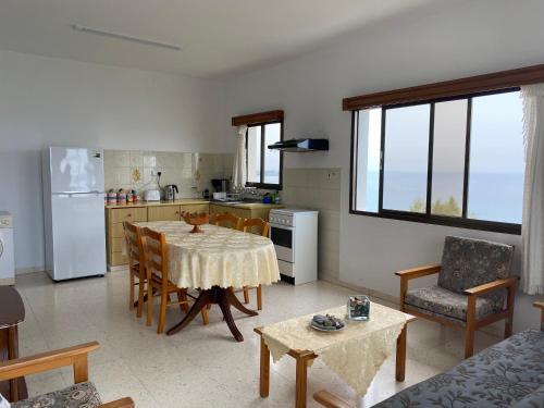 a kitchen and dining room with a table and chairs at A.A Michael Apartments in Pachyammos