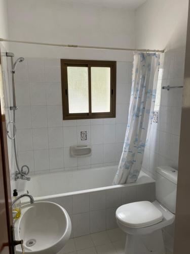 a bathroom with a tub and a toilet and a sink at A.A Michael Apartments in Pachyammos