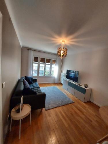 a living room with a couch and a tv at Bel appartement 2 pièces, sortie de métro ligne 8 in Charenton-le-Pont