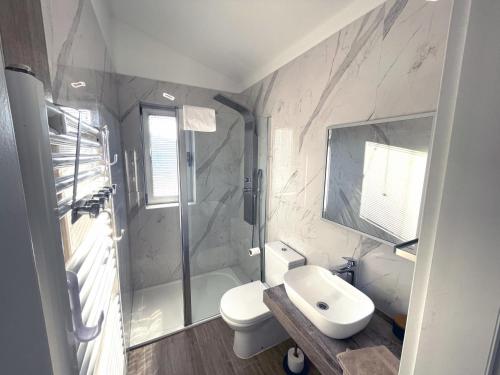a bathroom with a shower and a toilet and a sink at Holiday Home Hanna Toplice Sveti Martin in Sveti Martin na Muri