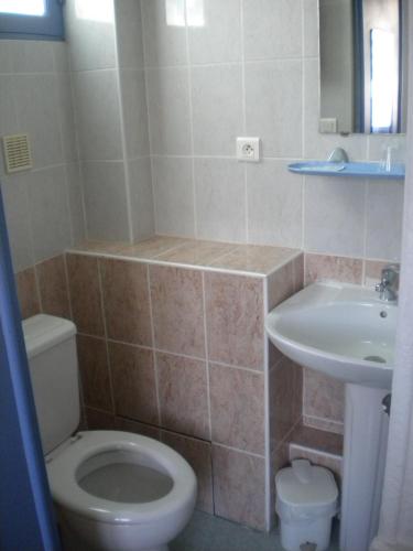 a bathroom with a toilet and a sink at Hôtel L'Acropole in Nissan-lez-Enserune