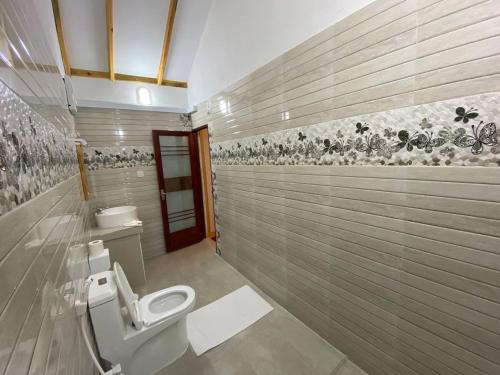 a bathroom with a toilet and a sink in it at Thoddoo Haisha inn, Maldives in Thoddoo