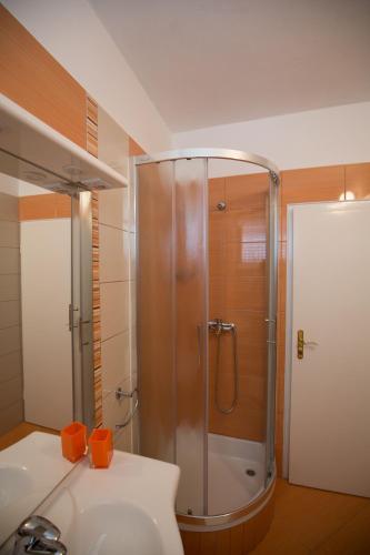 a bathroom with a shower and a sink at House Maca in Palit