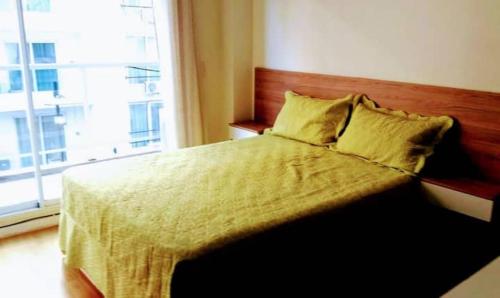 a bedroom with a large bed with a window at Carlos Gardel Tango Studio in Buenos Aires