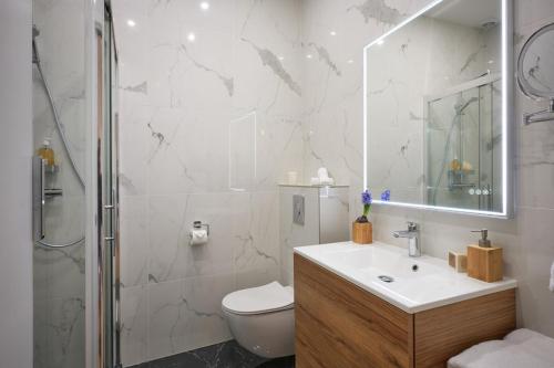 une salle de bain avec toilettes, lavabo et douche dans l'établissement Sunlight Properties - Daffia - Beautifully renovated studio, city pad in Central Nice, à Nice