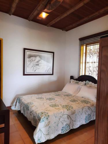 a bedroom with a bed and a picture on the wall at FINCA HOTEL DON JULIO in Santa Rosa de Cabal