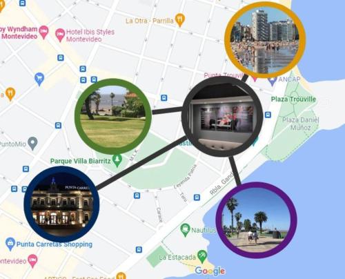 a map of a city with different landmarks at Mónaco in Montevideo