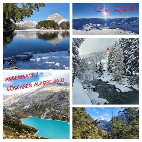 a collage of four pictures of a lake with snow at Casa Restelli OG - nahe Andermatt Gotthard in Gurtnellen