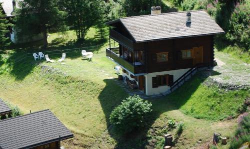 an aerial view of a house with swans in the yard at LA TZOUMAZ - VERBIER 4 Vallées - Grand Chalet 5 chambres, Ski IN/OUT, Sauna in La Tzoumaz