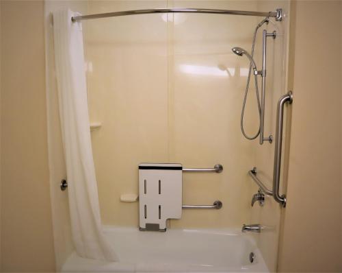 a bathroom with a shower and a bath tub at Oasis Inn & Suites 29 Palms Hotel Joshua Tree National Park in Twentynine Palms