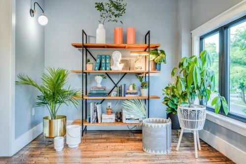 a room with shelves with plants and a window at Adina in Austin