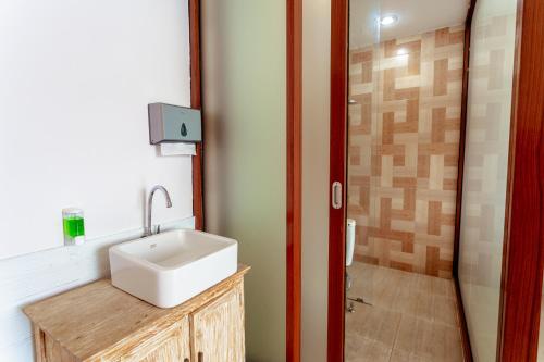 a bathroom with a sink and a shower at Bhuana Agung Villa and Restaurant in Jatiluwih
