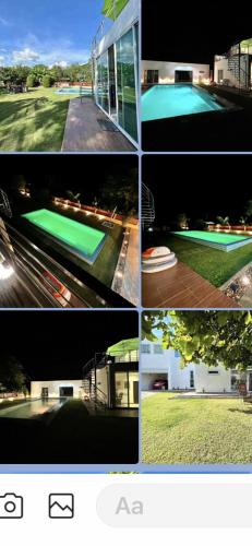 a collage of different pictures of a pool at Chiang Khan Riverside Pool Villa in Chiang Khan