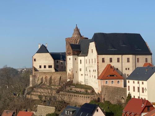 a large castle sitting on top of a city at Sachsenhoehe in Leisnig