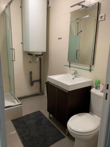 a bathroom with a toilet and a sink and a mirror at Super appartement 45 m2 proche Paris in Montreuil