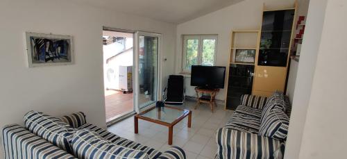a living room with two couches and a television at Casa Vacanze Varuga in Praia a Mare