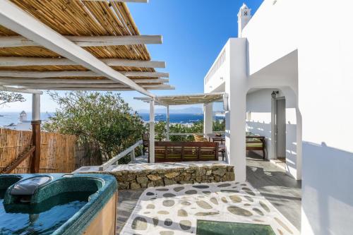 a view of the pool from the house at Xydakis Apartments in Mýkonos City
