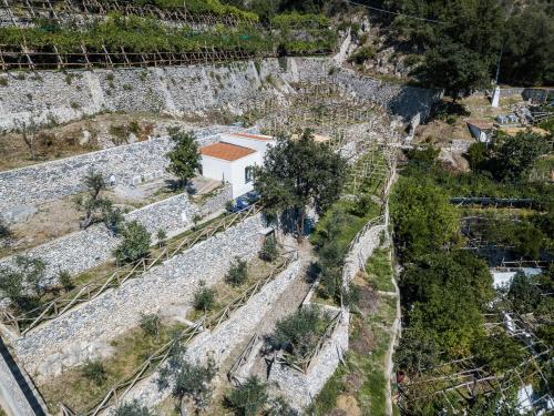 an aerial view of a farm with a building at Green House in Maiori
