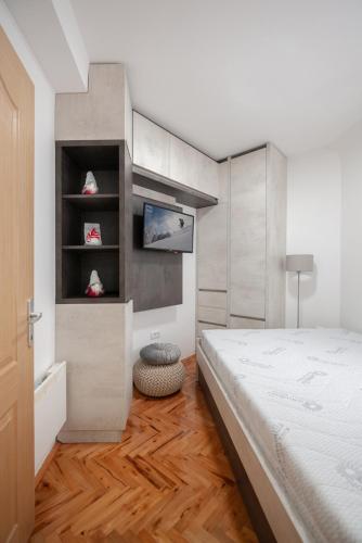 a bedroom with a bed and a flat screen tv at Apartman Kopaonik Despotovic in Kopaonik