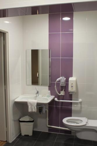une salle de bain avec un lavabo et des toilettes dans l'établissement Hôtel de Paris - Dijon Centre Gare, à Dijon