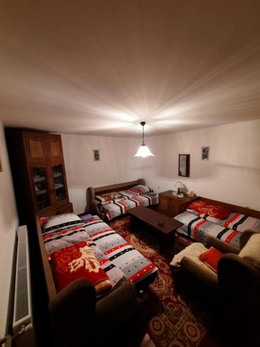 sala de estar con 2 camas y sofá en Kuca Mihajlovic, en Svrljig