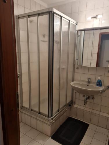 a bathroom with a shower and a sink at Haus Enere Au FeWo Antonia und FeWo Milan in Todtmoos