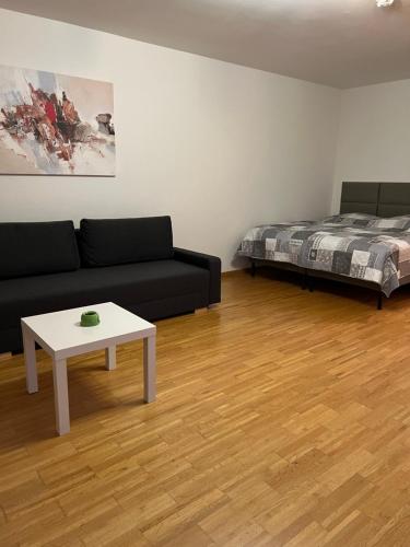 a living room with a couch and a bed at Apartment am Königsplatz in Augsburg