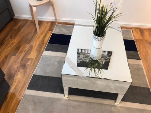 a table with a potted plant on top of a floor at Luxurious & Spacious 5 Bedroom Property in Belvedere