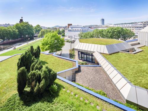 an overhead view of a building with a grass roof at Parkhotel Pforzheim in Pforzheim