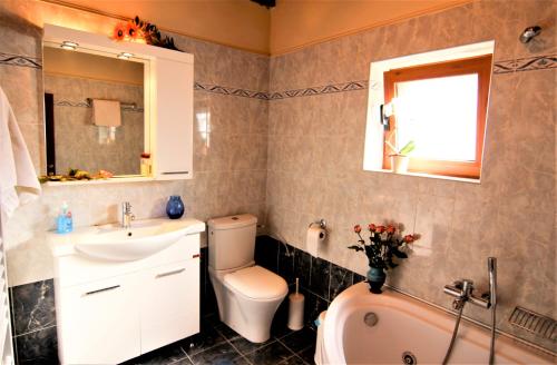a bathroom with a sink and a toilet and a tub at Afroditi Traditional Villa in Yiannioú