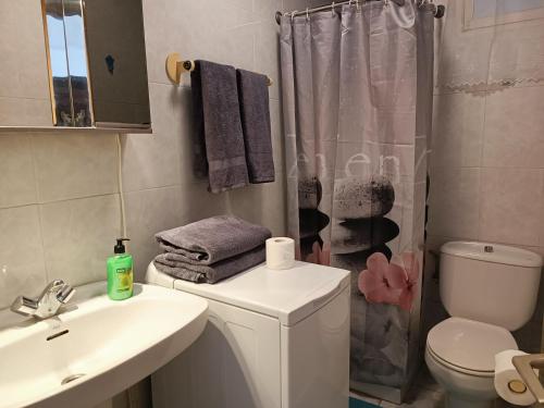 プエルト・デ・サンティアゴにあるOcean Viewのバスルーム(洗面台、トイレ、シャワー付)