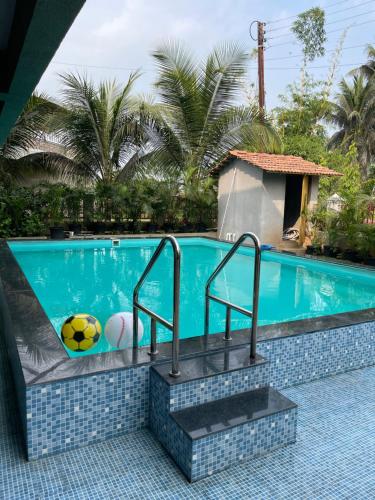 a swimming pool with a ball in the water at Neville's Villa - Pet friendly with Pool in Alibaug