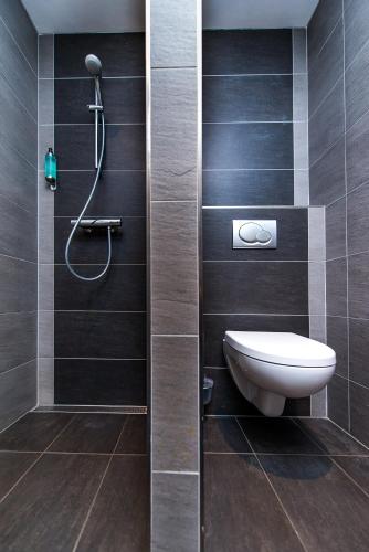 a bathroom with a toilet and a shower at Maashof in Venlo