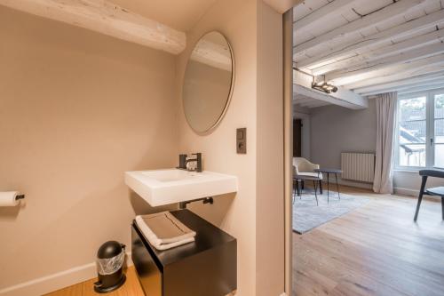 a bathroom with a sink and a mirror at B&B Sterckxhof in Meise