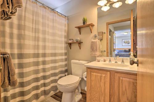 łazienka z toaletą, umywalką i prysznicem w obiekcie Pet-Friendly Fraser Condo with Community Hot Tub w mieście Fraser