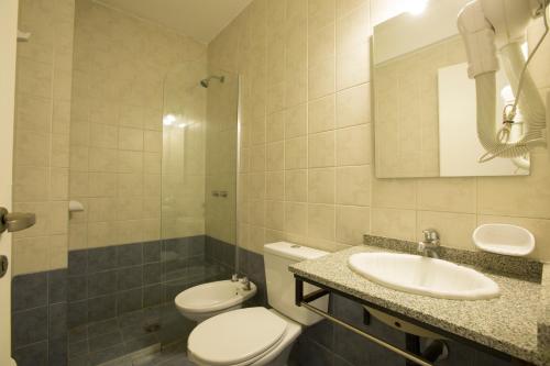 y baño con aseo, lavabo y espejo. en Boutique Apartments Plaza Dorrego en Buenos Aires