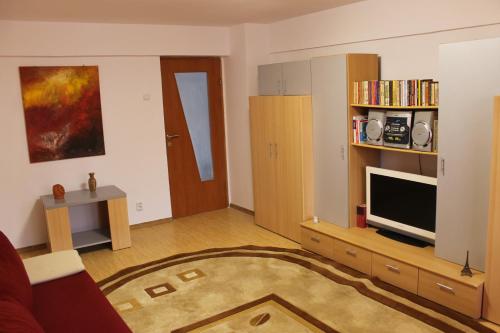 a living room with a tv and a couch at Apartament Hanna - Straja in Uricani