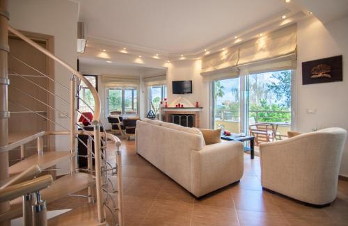 基普塞利的住宿－Ianthi Beach Villa，客厅配有椅子和壁炉