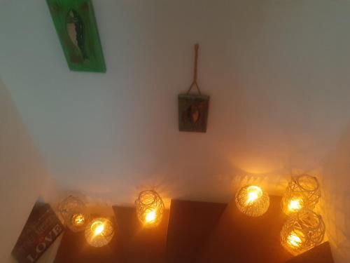 a room with a bunch of lit up lights at Blue Meadow in Livadi Astypalaias