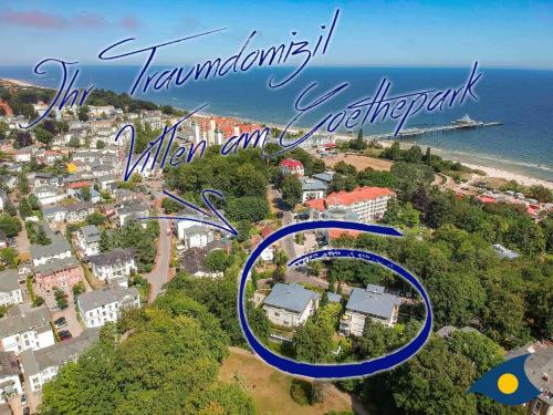 eine Luftansicht einer Stadt mit den Worten Hampton inn and resort in der Unterkunft Villen am Goethepark, Villa Christiane, Whg. 04 - Lena in Heringsdorf