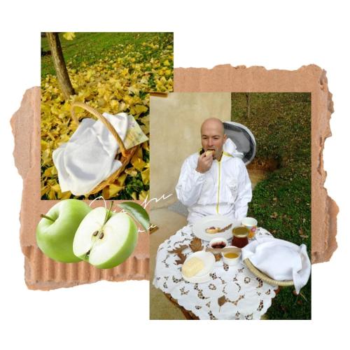 a collage of a man eating food at a table at Sleeping with bees - Tourist farm Muha in Grosuplje