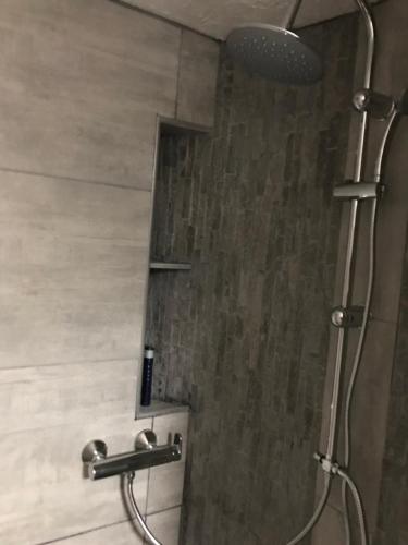 a shower with a shower head in a bathroom at Le Clos d'Auré. in Oberhaslach