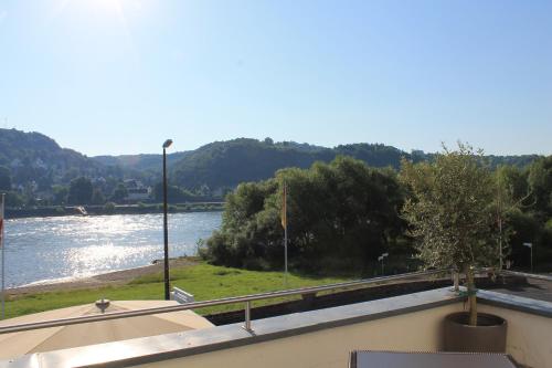 a view of a river from a building at RheinHotel ARTE in Remagen