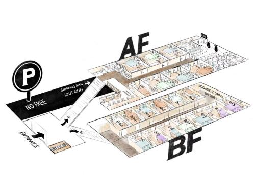 a diagram of a face store with a sign that says a and bc at E JOY INN-West Shinjuku Branch in Tokyo
