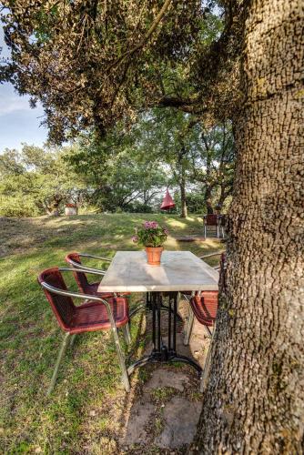a table and chairs sitting under a tree at Casas Rurales Molinias in Fosado