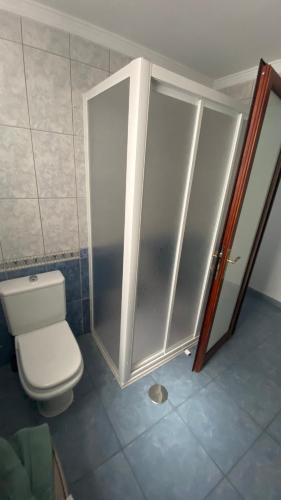 y baño con aseo y cabina de ducha. en Apartamento Islas Malvinas 39, en Vecindario