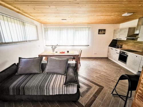 salon z kanapą i kuchnią w obiekcie APARTMA NIKA w mieście Ribnica na Pohorju
