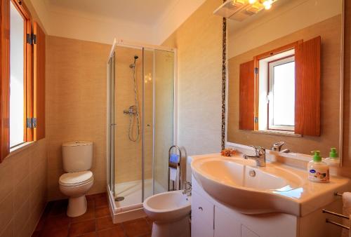 un bagno con lavandino, WC e doccia di O Monte da Estrada a Zambujeira do Mar
